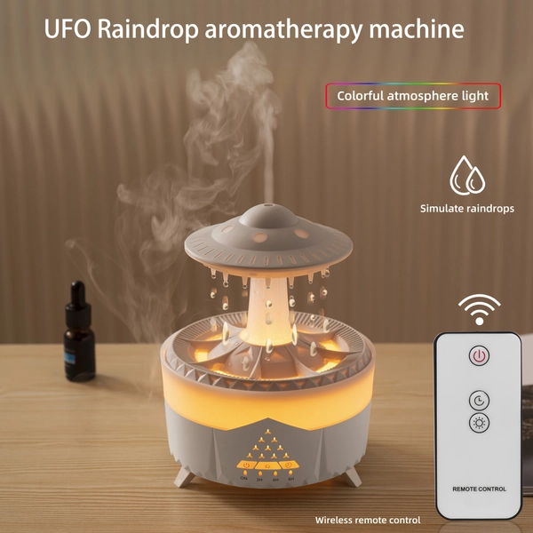 UFO Raindrop Aromatherapy Machine - Colorful Atmosphere Light, Simulates Raindrops, 350ml Capacity, Remote Control, Three Color Options, Essential Oil Diffuser for Home and Spa, Relaxing Ambiance, Aromatherapy Device | UFO Theme Decor | Remote Control Features, UFO Decor