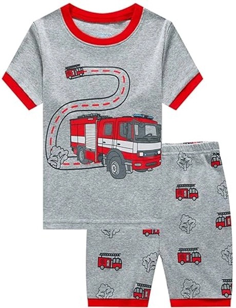 Toddler Boys Pajamas Short Sets Fire Truck Cotton 2 Piece Pjs Excavator Sleepwear Summer Clothes Kids Jammies Set Size 1-7T - 4T - 1#fire Truck