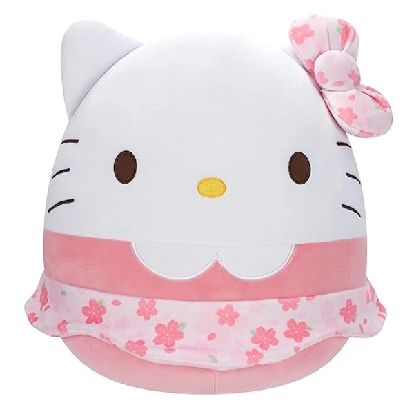Squishmallows Original Sanrio 14-Inch Hello Kitty Floral Dress and Bow Plush - Medium-Sized Ultrasoft Official Jazwares Plush - Floral Dress Hello Kitty