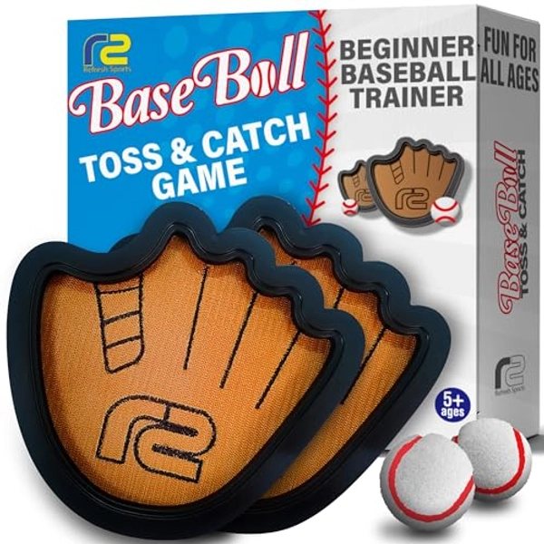 Toss and Catch Ball Set: Beginner Sticky Balls & Kids Baseball Training Glove Toy Paddle - Fun Baseball Games for Kids - Gifts for Boys & Girls - Velkro Ball and Catch Game - Outdoor Toy for Kids