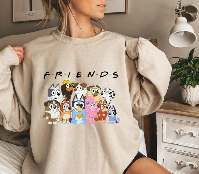 Bluey Friends Hoodie, Animated Show Sweatshirt, Bluey Family Clothing, Bluey Character Hoodie, Friends of Bluey Sweatshirt,Cartoon Character