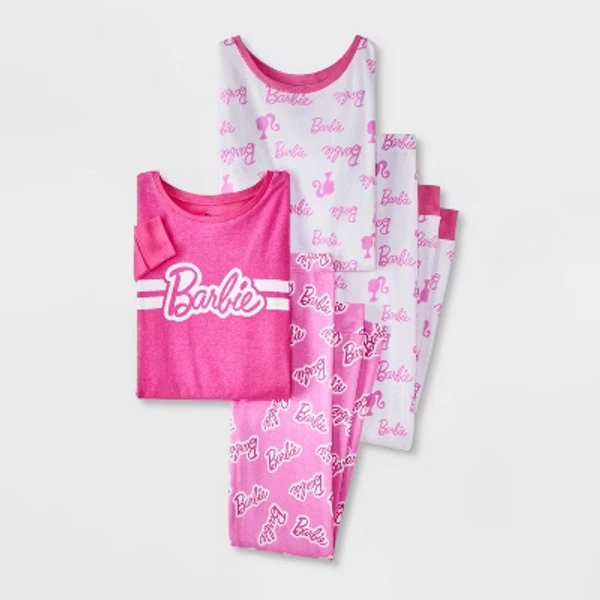 Girls' 4pc Barbie Pajama Set - Pink 8