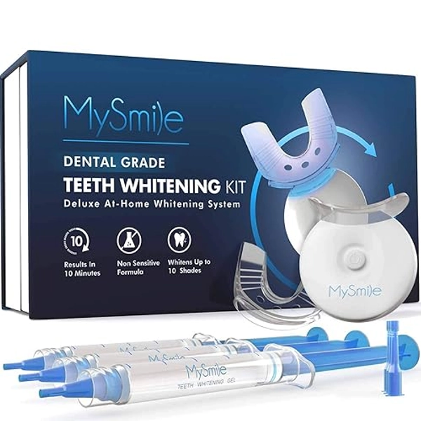 MySmile Teeth Whitening Kit with LED Light, 10 Min Non-Sensitive Fast Teeth Whitener with 3 Carbamide Peroxide Teeth Whitening Gel, Helps to Remove Stains from Coffee, Smoking, Wines, Soda, Food - 3 count (Pack of 1)
