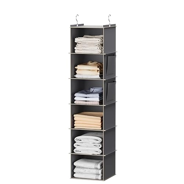 YOUDENOVA Hanging Closet Organizer and Storage, 6-Shelf Closet Hanging Storage Shelves, Grey - 1 - Grey