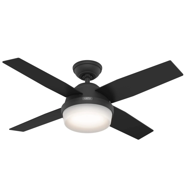 Hunter Dempsey 44-in Matte Black with Matte Black Blades Indoor Downrod mount Standard Ceiling Fan With Light and Remote ( 4 -Blade)