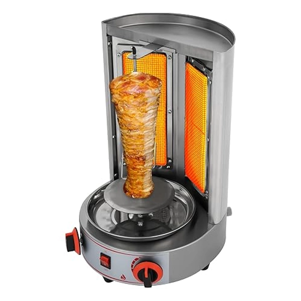 Dönergrill, 4.3KW Gas Vertikaler Broiler Döner Dönergrill Barbecue Grill 360° Drehbaren BBQ Kebabs Tischgrill, Edelstahl Rotissiere Hähnchengrill
