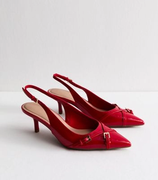 Buckle Detail Patent Slingback Court Shoes