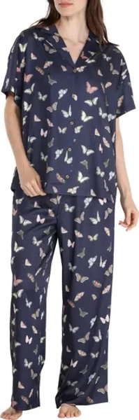 Sunday Rest Print Short Sleeve Satin Pajamas