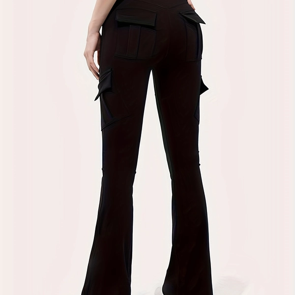 Women'S High Waist Flaref Yoga Pants, Pocketed Elastic Tummy Control Boot-cut Workout Leggings, Casual Athletic Style