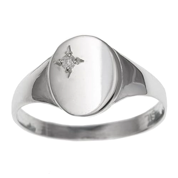 WOMENS White/Clear Cubic Zirconia (CZ) Set Oval Sterling Silver Signet Ring - Engravable - O