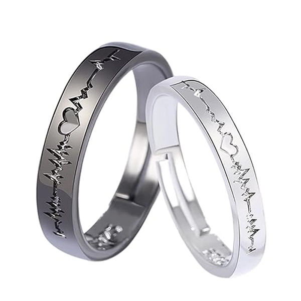 Milageto 2Pcs Cadeau Couple Bague Homme, Bague Femme Bague Homme, Bague de Promesse Couple Alliance Mariage pour Couple, Bague Reglable Femme