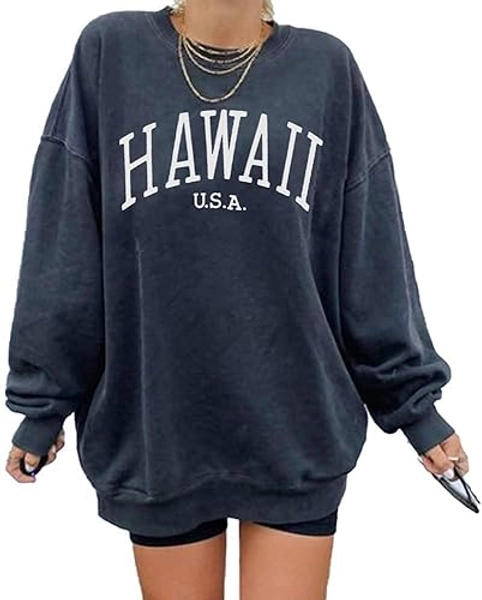 Langwyqu Women's Oversized Sweatshirt Los Angeles California Crewneck Long Sleeve Casual Loose Pullover Tops - Small - 3# Navy