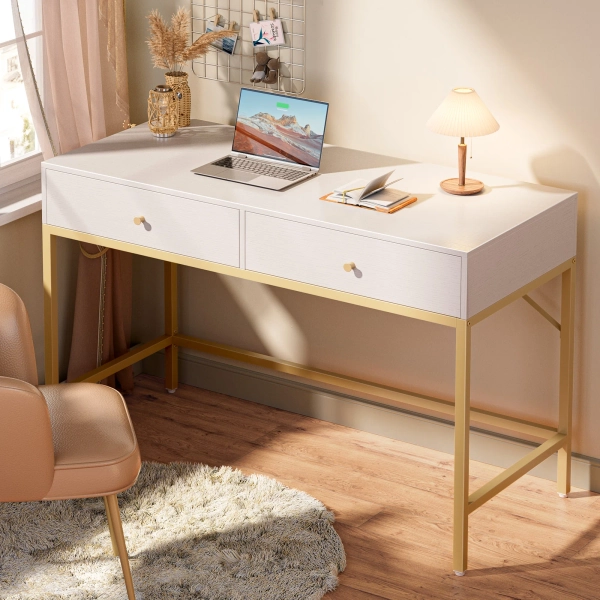 Mercer41 47" Vanity Desk with 2 Drawers, Makeup Vanity, Vanity Desk, Vanity Table, Bedroom Vanity, Bedroom Desk, Modern Desk, Make up Vanity, Small White Desk, Small Vanity Desk, White Makeup Vanity "& Reviews" | Wayfair