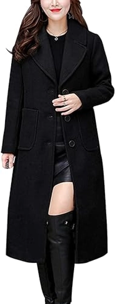 chouyatou Women's Big Notch Lapel Single Breasted Mid-Long Wool Blend Coat - Large Army Green