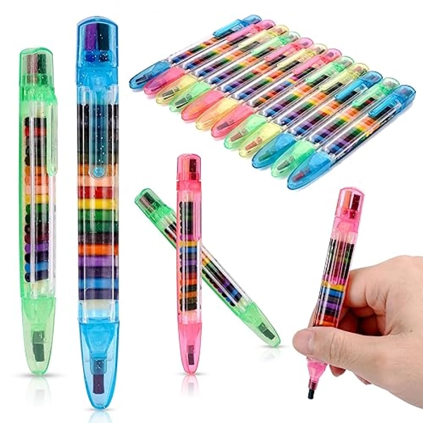 PROLOSO 20 In 1 stackable Crayons for Kids Glitter Pens Coloring Crayons Kids Painting Party Favors 20 Pcs