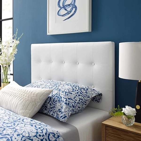 Modway Emily Tufted Button Faux Leather Upholstered Twin Headboard in White - Twin - White