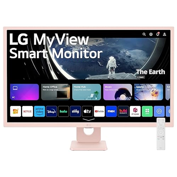 LG 32SR50F-P MyView Smart Monitor 32-Inch FHD (1920x1080) IPS Display, webOS 23, HDR 10, x2 Built-in Speakers, AirPlay 2, Screen Share, Bluetooth, ThinQ App, Remote Control, Pink