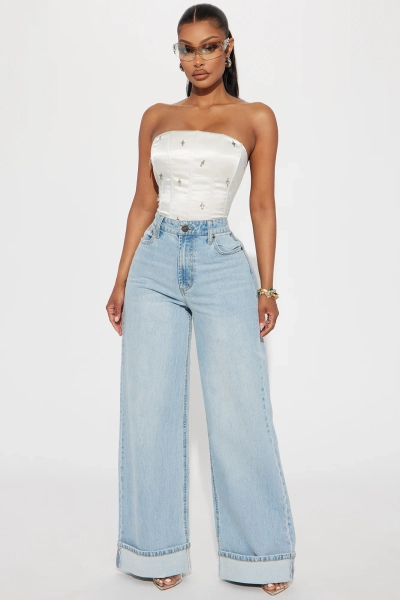 Anika Cuffed Wide Leg Jeans - Light Wash | Fashion Nova