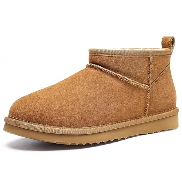 bebealy Genuine Suede Mini Boots for Women Winter Fuzzy Snow Boots Short Ankle Boot with Fur Lined - 8-8.5 - Chestnut