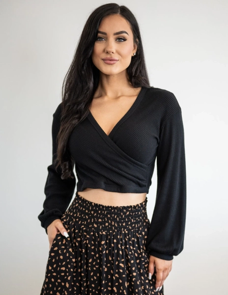 Lea Crop Long Sleeve | Black / XS