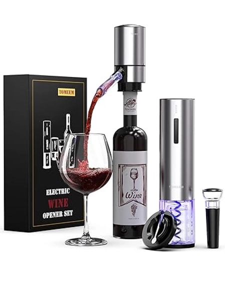Rechargeable Electric Wine Gift Set - Aerator, Vacuum Stoppers, Foil Cutter and Bottle Opener for Home Bar and Outdoor Parties