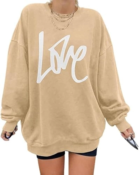 Langwyqu Women's Oversized Sweatshirt Los Angeles California Crewneck Long Sleeve Casual Loose Pullover Tops - Small - 31# Apricot