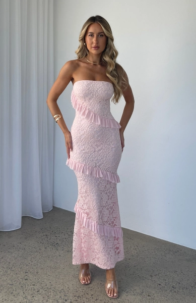 She's A Masterpiece Lace Maxi Dress Pink | S
