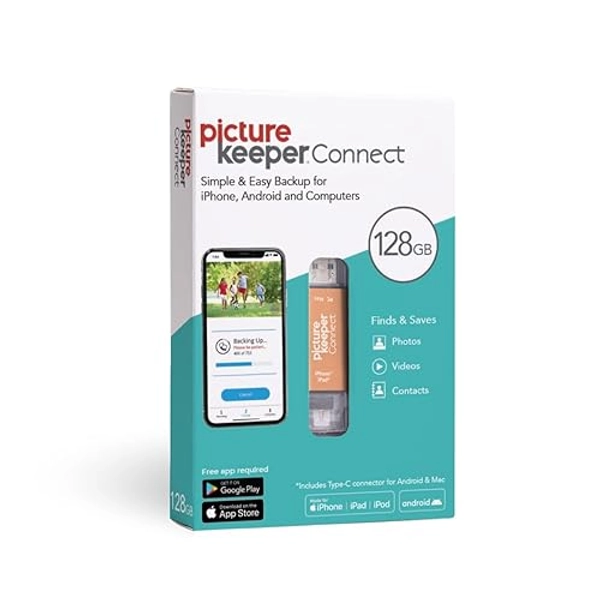 Picture Keeper Connect 128GB (Tangerine) USB Flash Drive for iPhone, Android, PC & Mac with 1 Year Warranty - Tangerine