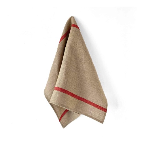 Fog Linen Work Thick Linen Tea Towel: Natural Red Stripe | Default Title