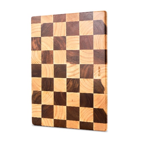 TJ POP End Grain Wood Chopping Board, Heavy Duty Acacia/Rubber Wood Cutting Board for Kitchen, Reversible Serving Board for Cheese, Bread & Fruits, Rectangle Checkered Cutting Board, 37 x 26 x 2 CM - Rectangular Checkerboard