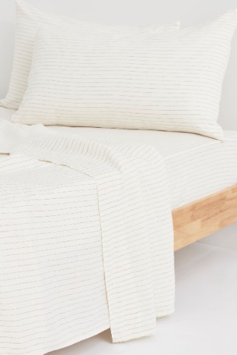 Linen Flat Sheet Olive Pinstripe