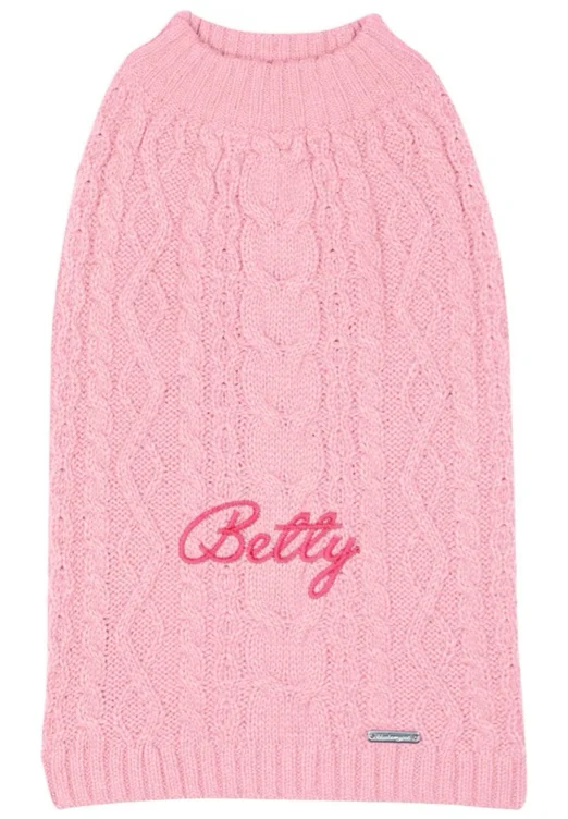Blueberry Pet Classic Wool Blend Cable Knit Pullover Personalized Dog Sweater, Muted Pink, 18-in