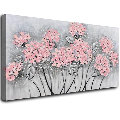 SOUGUAN Flower Wall Decor/Living Room Decorations/Pink Modern Artwork/Hand Painted Botanical Paintings for Bedroom Kitchen Home Office 20"x 40" - 20x40 - Pink