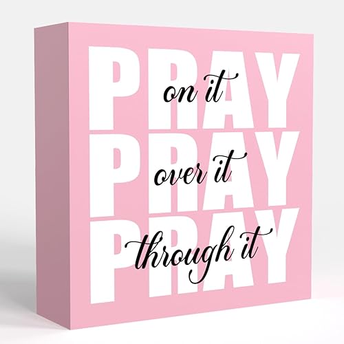 Krollma Pink Office Desk Accessories Decor Sign, Pink Dorm Room Decor for Women, Pink Bathroom Decor, Inspirational Christian Gifts for Women Boss, Pray on it Wooden Sign Bible Verse Wall Art Decor - Pink-2