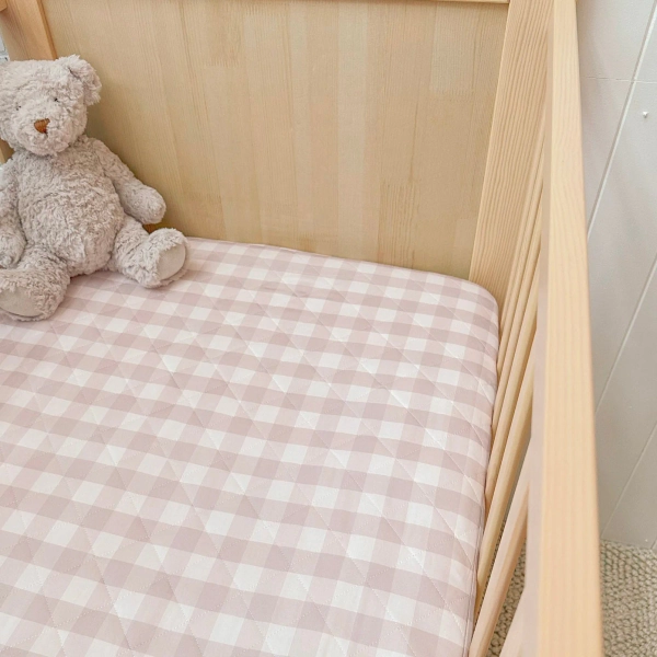 Waterproof Fitted Cot Sheet | Blush Gingham | Default Title