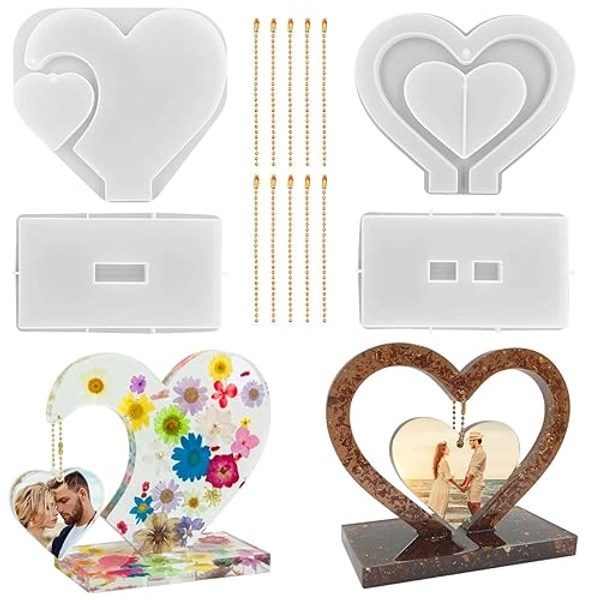 2 Set 3D Photo Frame Resin Molds, FineGood Heart Shape Silicone Molds for Resin, DIY Personalised Picture Frame Epoxy Resin Moulds Art Craft for Wedding Home Decor