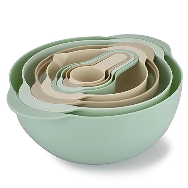 Cook With Color 8 Piece Nesting Bowls with Measuring Cups Colander and Sifter Set | Includes 2 Mixing Bowls, 1 Colander, 1 Sifter and 4 Measuring Cups, Mint - Mint