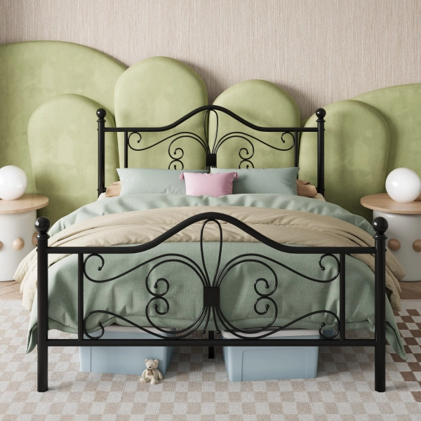 Lark Manor™ Anterrio Metal Open-Frame Bed with Butterfly Pattern Design Headboard and Footboard & Reviews | Wayfair