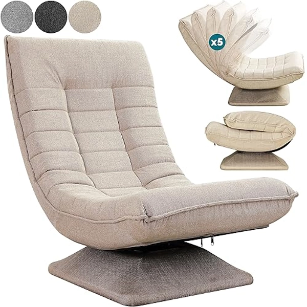 Casaria® Bodenstuhl verstellbare Rückenlehne 360° Drehbar Klappbar 150kg Belastbarkeit 60x105x87cm Gepolstert Wohnzimmer Gaming Relax Boden Sessel Creme - Creme