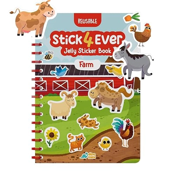 Stick4Ever Jelly Sticker Book - for Kids - Waterproof, Easy to Clean Jelly Stickers for Kids - Reusable Sticker Book for Toddlers with 50 Pcs of Jelly Stickers - Stocking Stuffers for Kids (Farm) - Farm