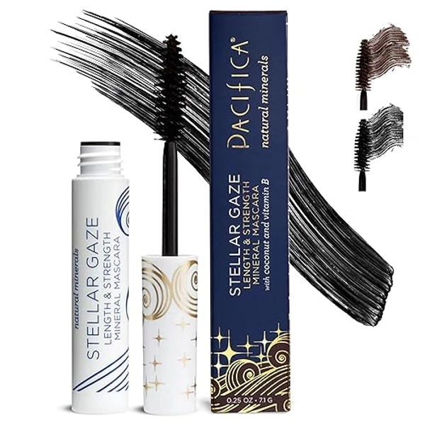 Pacifica Beauty, Stellar Gaze Length & Strength Black Mascara, For Volume and Length, Vitamin B + Coconut, Natural Lash Effect, Silicone, Sulfate & Paraben Free, Vegan and Cruelty Free - Stellar Gaze Length & Strength Mineral Mascara Super Nova (black) - 0.25 Fl Oz (Pack of 1)