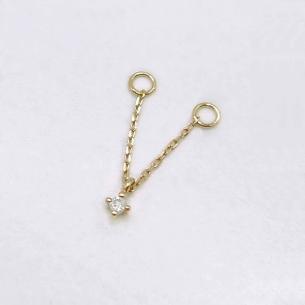 Diamond Earring Charm, 14k Connected Stud Chain With Floating Gemstone, Double Piercing Connector, Helix or Two Hole Dangle Jewelry - Etsy