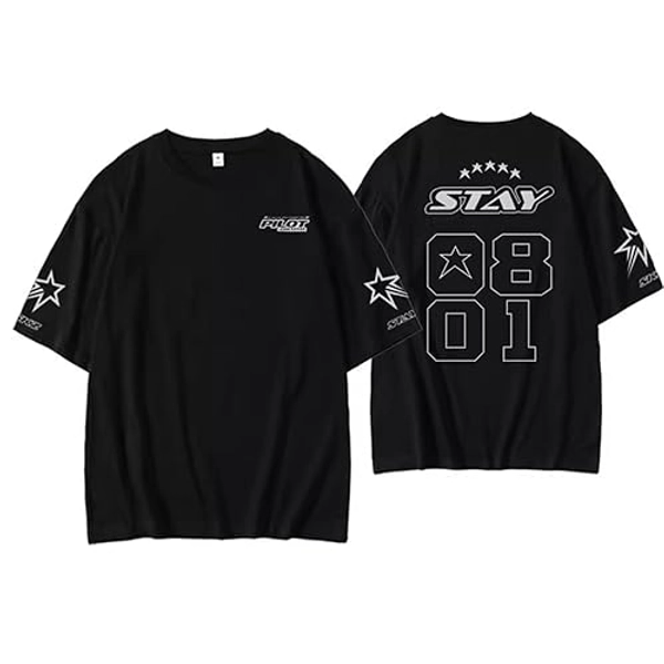 DHSPKN Stray Kids 5 Star Album Merch T Shirt Felix Jisung Hyunjin Minho Bangchan Changbin Concerts Tee Unisex Tops - Large - Black-01
