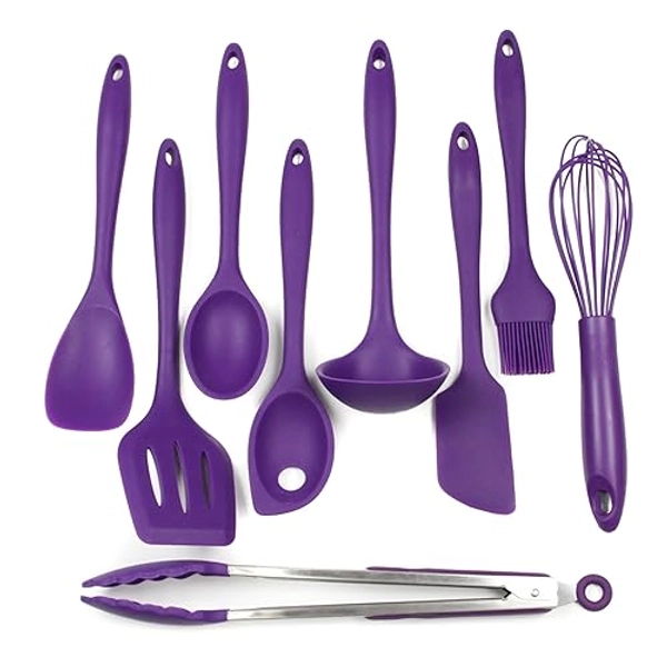 Chef Craft Premium Silicone Kitchen Tool and Utensil, 9 Piece Set, Purple - 9 Piece Set - Purple