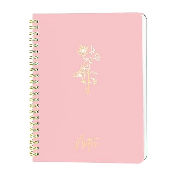 Erenou Spiral Journal Notebook for Women, A5 Aesthetic Notebook, 8"X6" college-ruled writing journal, cute notebook suitable for work notebooks, school notebooks and bible journal(pink) - pink