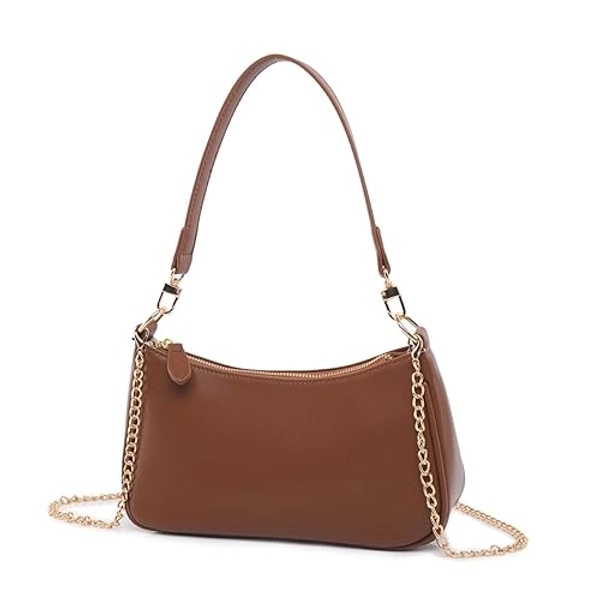 Gumhay Shoulder Bag for Women with 2 Removable Straps and Zipper Closure Crossbody Bags Clutch Tote HandBags Purses - Brown