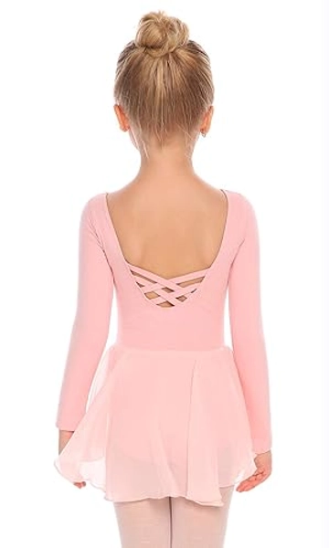 Arshiner Kids Girls Classic Long Sleeve Leotard Dance Ballet Dress - Light Pink - 2-3T