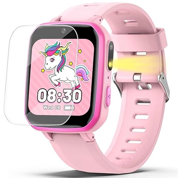 zicor Kids Smart Watch Gift with Dual Camera, Puzzle Games, Pedometer, Music Player, Video Recorder, Parental Control, Alarm Clock, HD Touch Screen, Toy Smart Watch for Boys and Girls Age 4-12 (Pink) - Pink