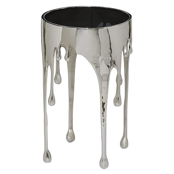 Deco 79 Aluminum Metal Side End Accent Table Drip End Table with Melting Design and Shaded Glass Top, Side Table 16" x 16" x 25", Silver - Silver