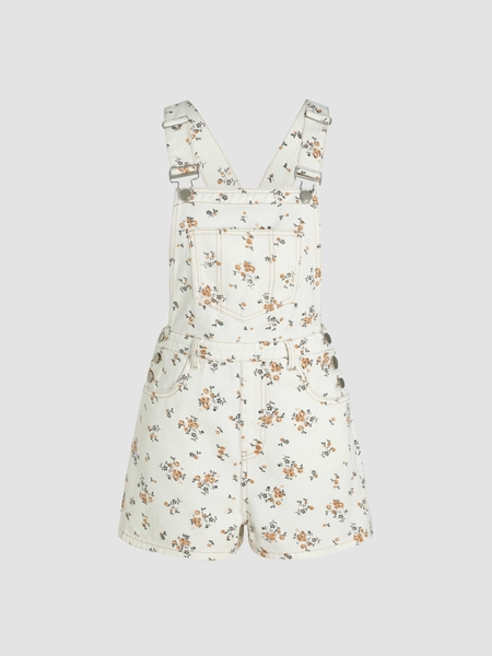 Denim Floral Buckle Pocket Romper